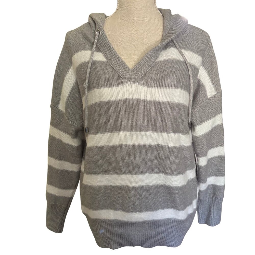 Joie Gray White Stripe Hoodie Sweater Women’s Small